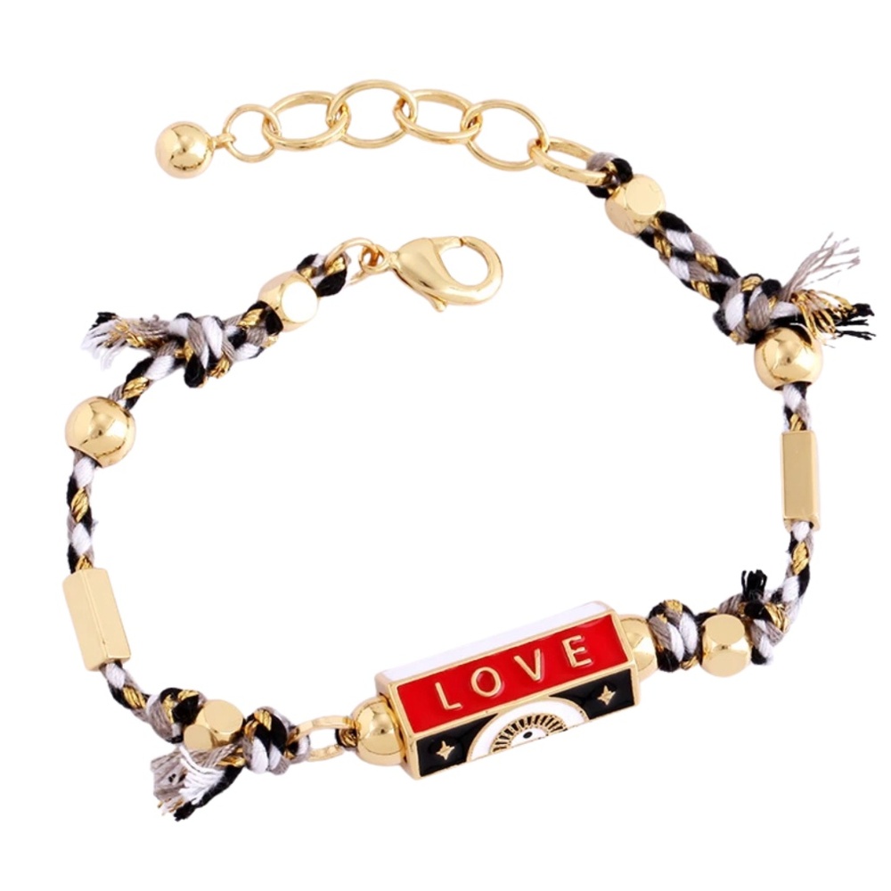 Evil Eye Love Cord Bracelet – Gold Tone Adjustable 6.5” + 1” – NWT – Last One